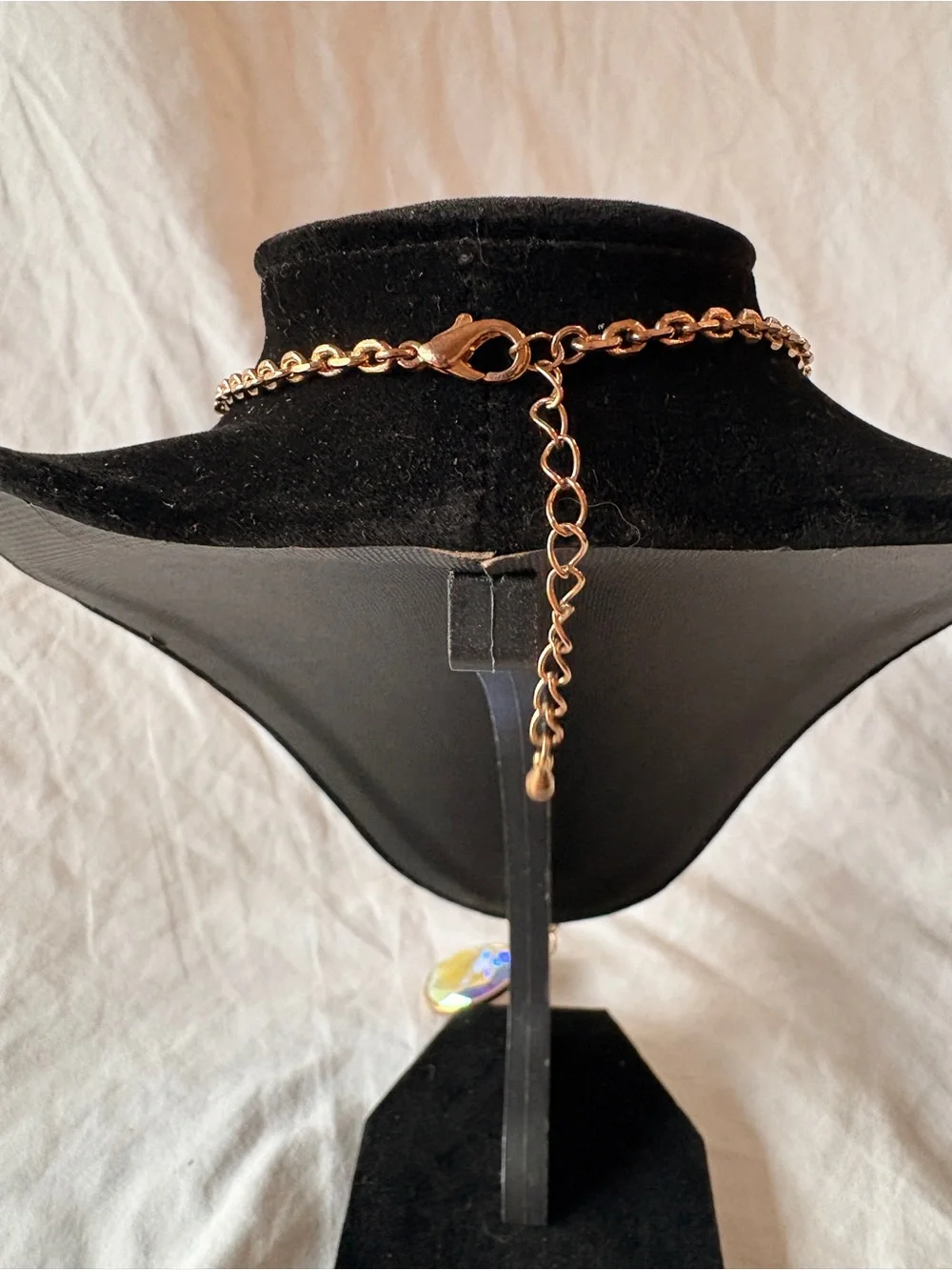 Gold Chain Necklace with Iridescent Teardrop Pendant - Women Jewelry